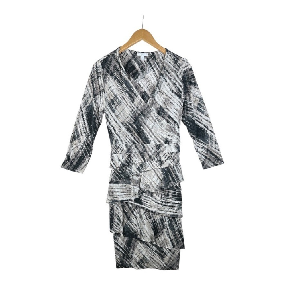 New York‎ & Company Stretch Long Sleeve Tie Waist Dress size Medium Black/Multi
